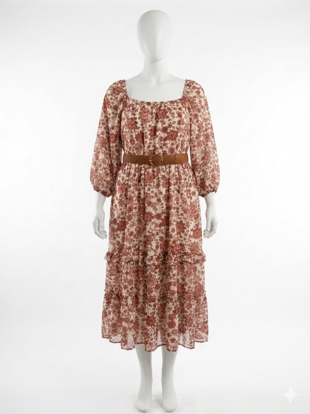 Cato Rust Pink Floral Tiered Midi Dress